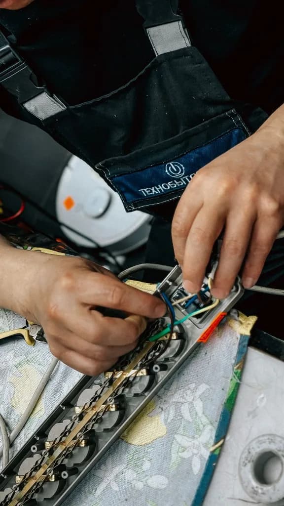 Techniker bei der sorgfältigen Verdrahtung einer elektrischen Anlage